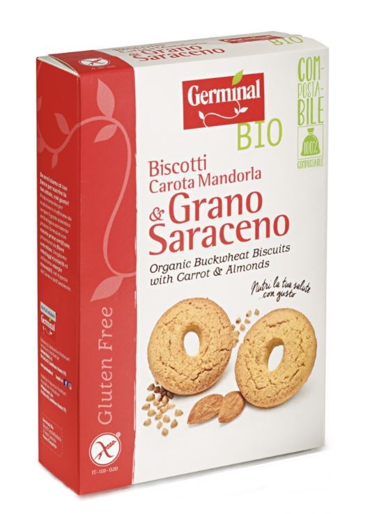 Immagine confezione Biscotti Carota Mandorla e Grano Saraceno Senza Glutine Germinal Bio